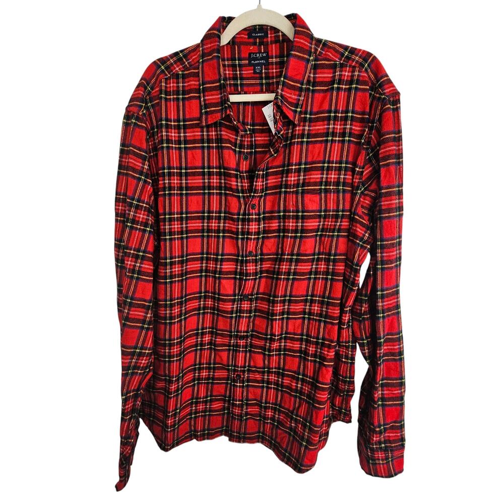 J. Crew Mens Plaid Flannel Shirt 2XL Classic Fit Preppy Grunge Cabincore Dadcore